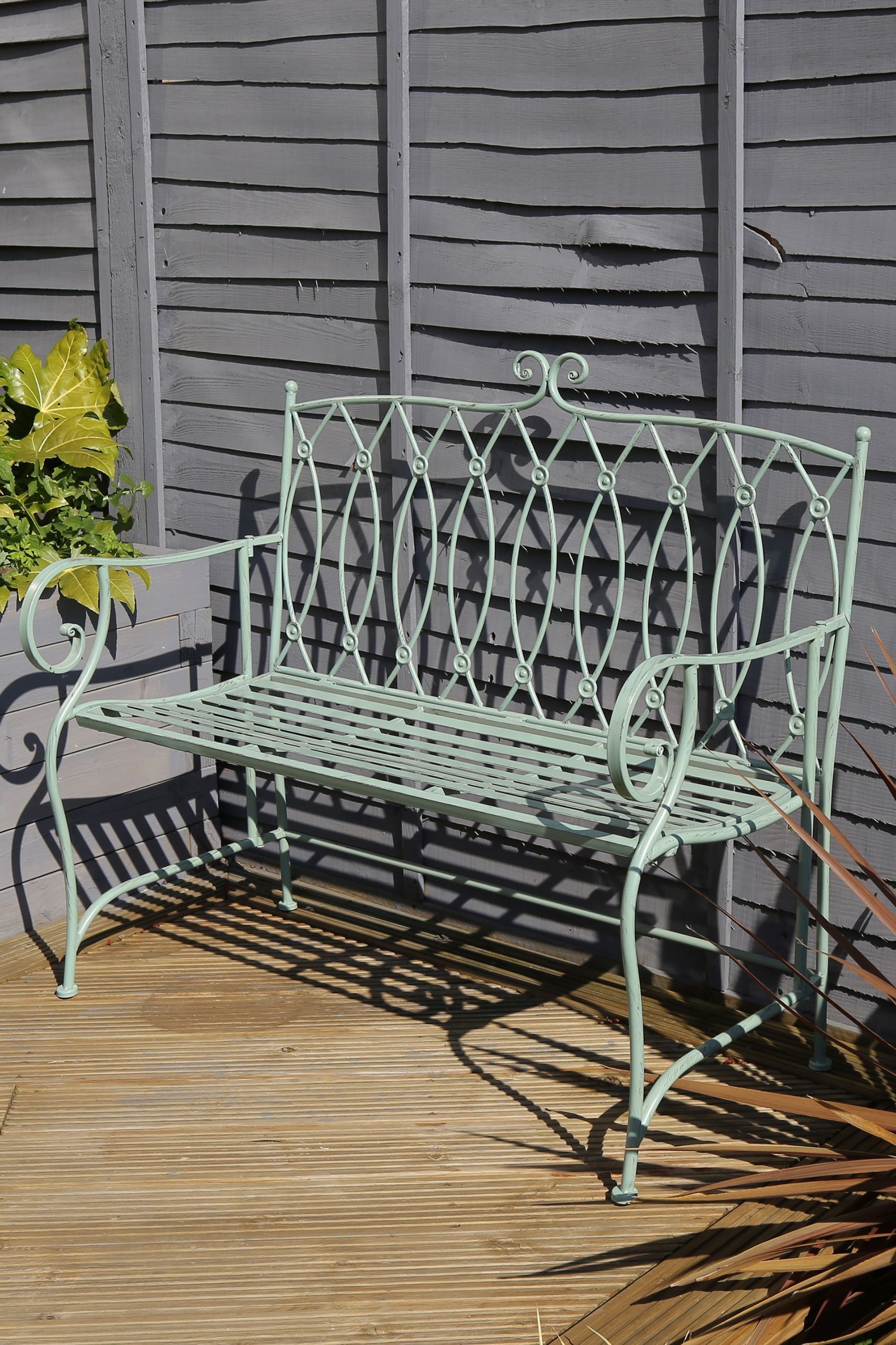 Buy Charles Bentley Sage Green Decorative Garden Wrought Iron Bench ...