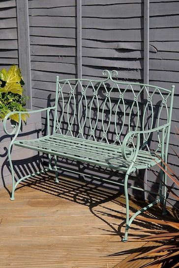 Charles Bentley Sage Green Decorative Garden Wrought Iron Bench