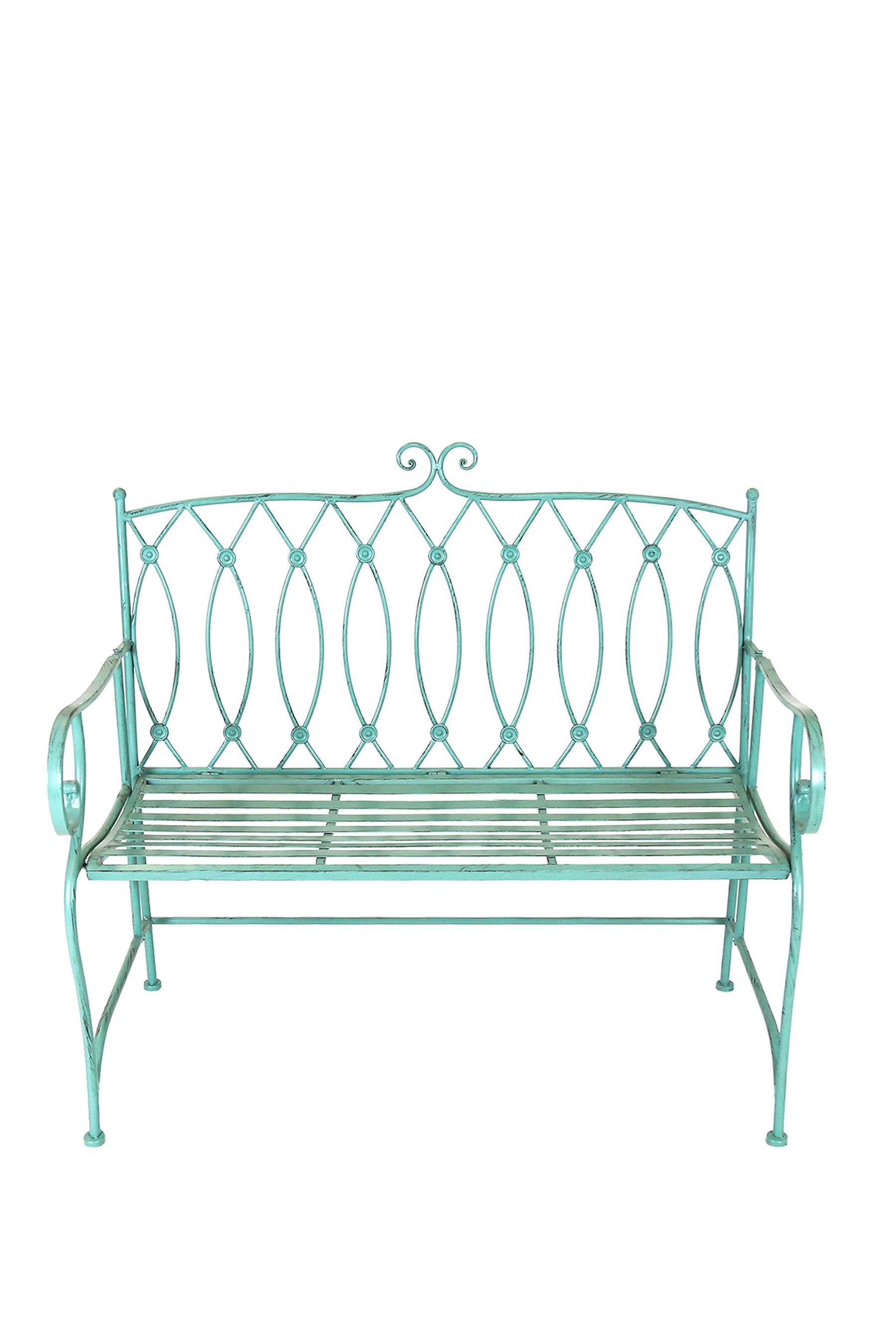 Charles Bentley Sage Green Decorative Garden Wrought Iron Bench