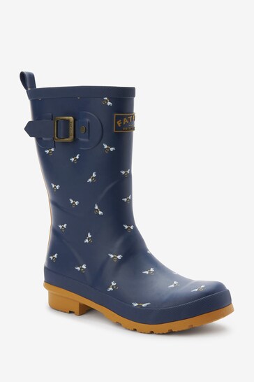 FatFace Navy Blue Womens Mid Height Printed Wellies
