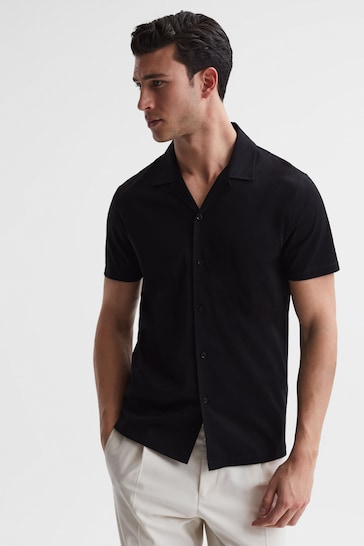 Buy Reiss Black Caspa Mercerised Jersey Cuban Collar Shirt from the ...