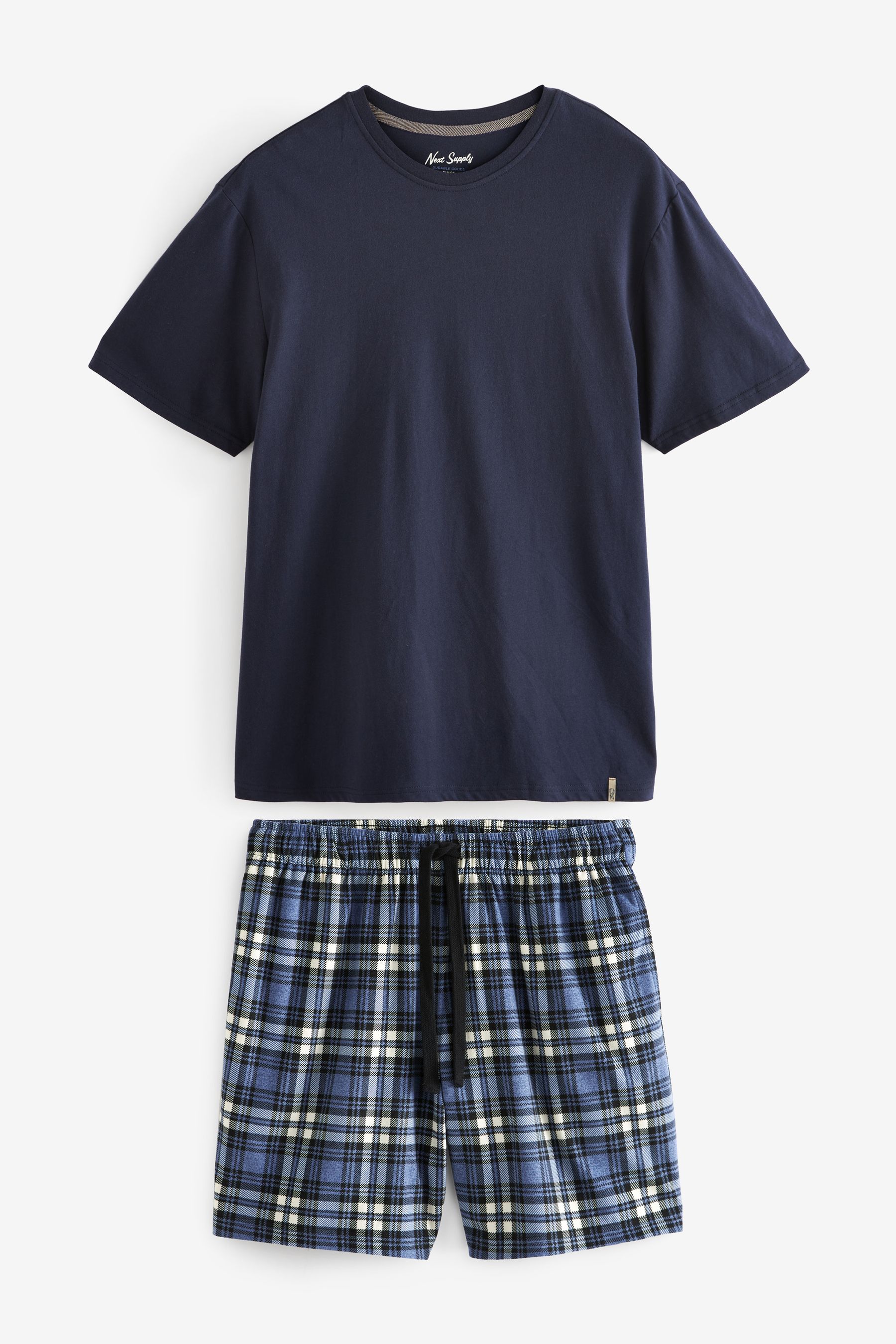 Navy Blue Check Motionflex Cosy Short Pyjamas Set