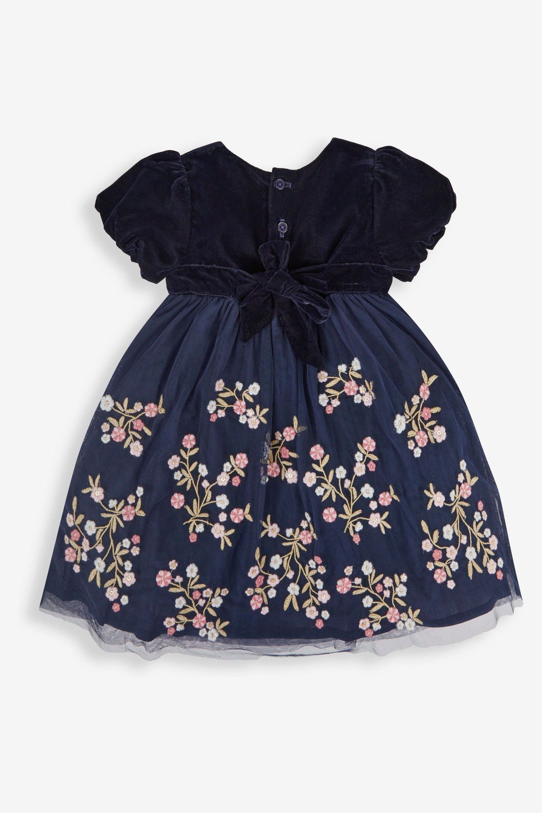 JoJo Maman Bebe Navy Blue Floral Embroidered Tulle Party Dress