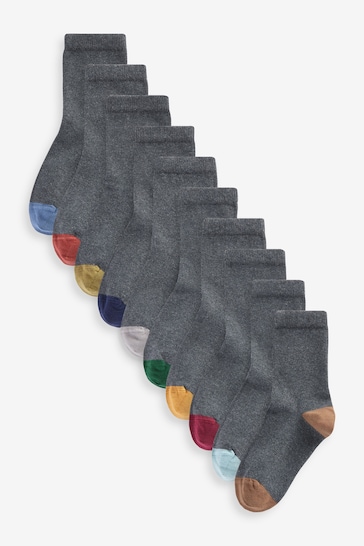 Grey with Contrast Heel and Toe Cotton Rich Socks 10 Pack