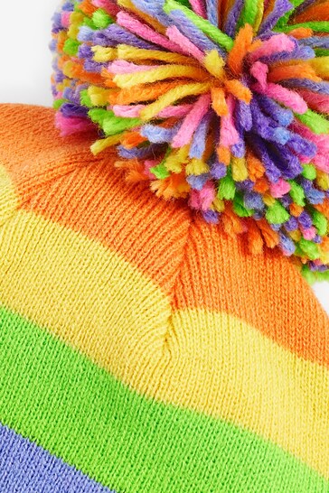 Rainbow Stripe Pom Pom Beanie Hat (3mths-6yrs)