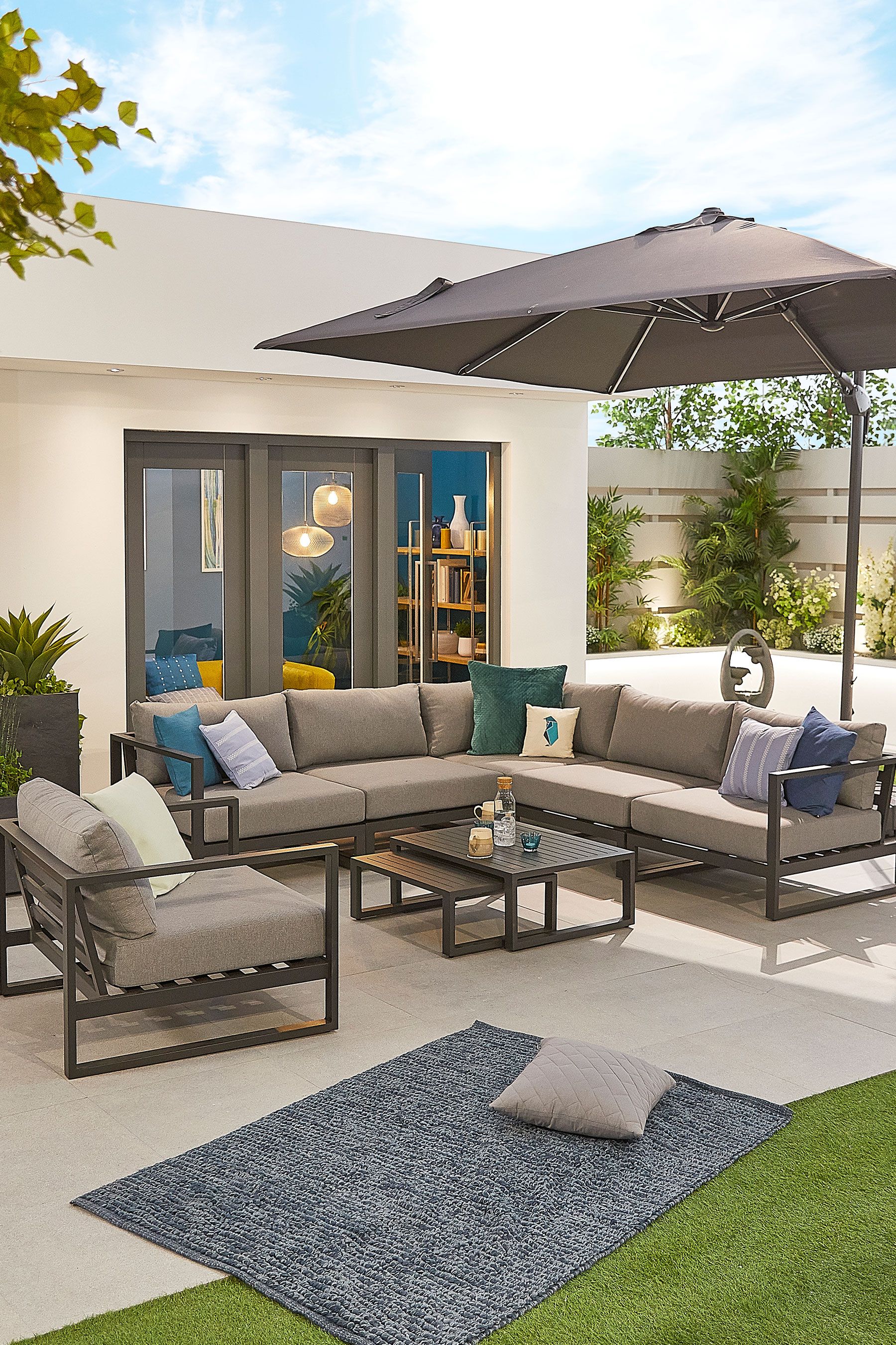 Nova Outdoor Living Grey Alessandria Corner Sofa Set And Lounge Chair