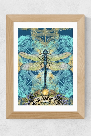 East End Prints Teal Blue Spirited Dragonfly Print by Becca Who