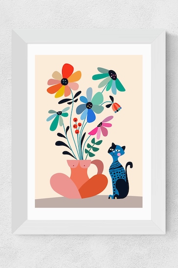 East End Prints Cream Cat and Daisy Print by Rachel Lee