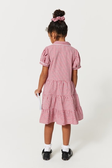 Clarks Red Clarks Gingham School Dress and Scrunchie Set