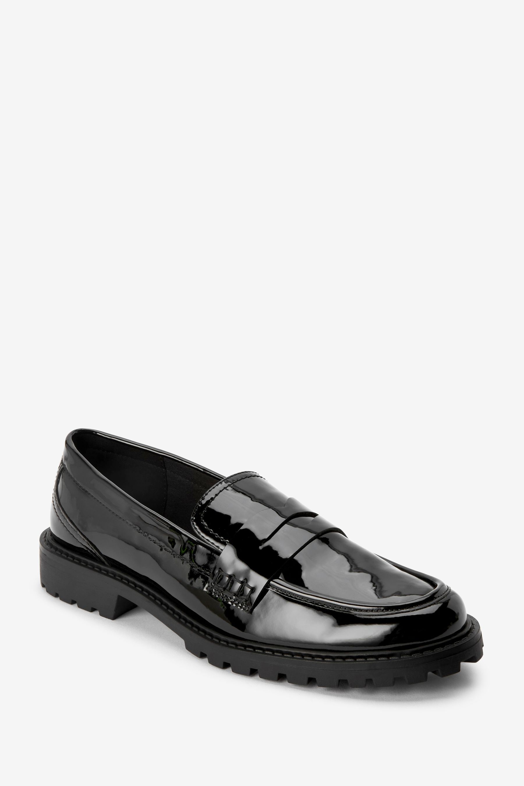 Black Regular Wide Fit Forever Comfort Clean Patent Chunky Loafer Shoes
