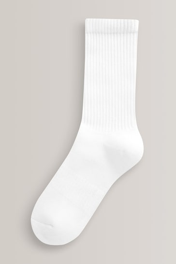 White 5 Pack Cotton Rich Cushioned Footbed Ribbed Socks