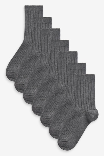Mid Grey 7 Pack Ribbed Cotton Rich Socks