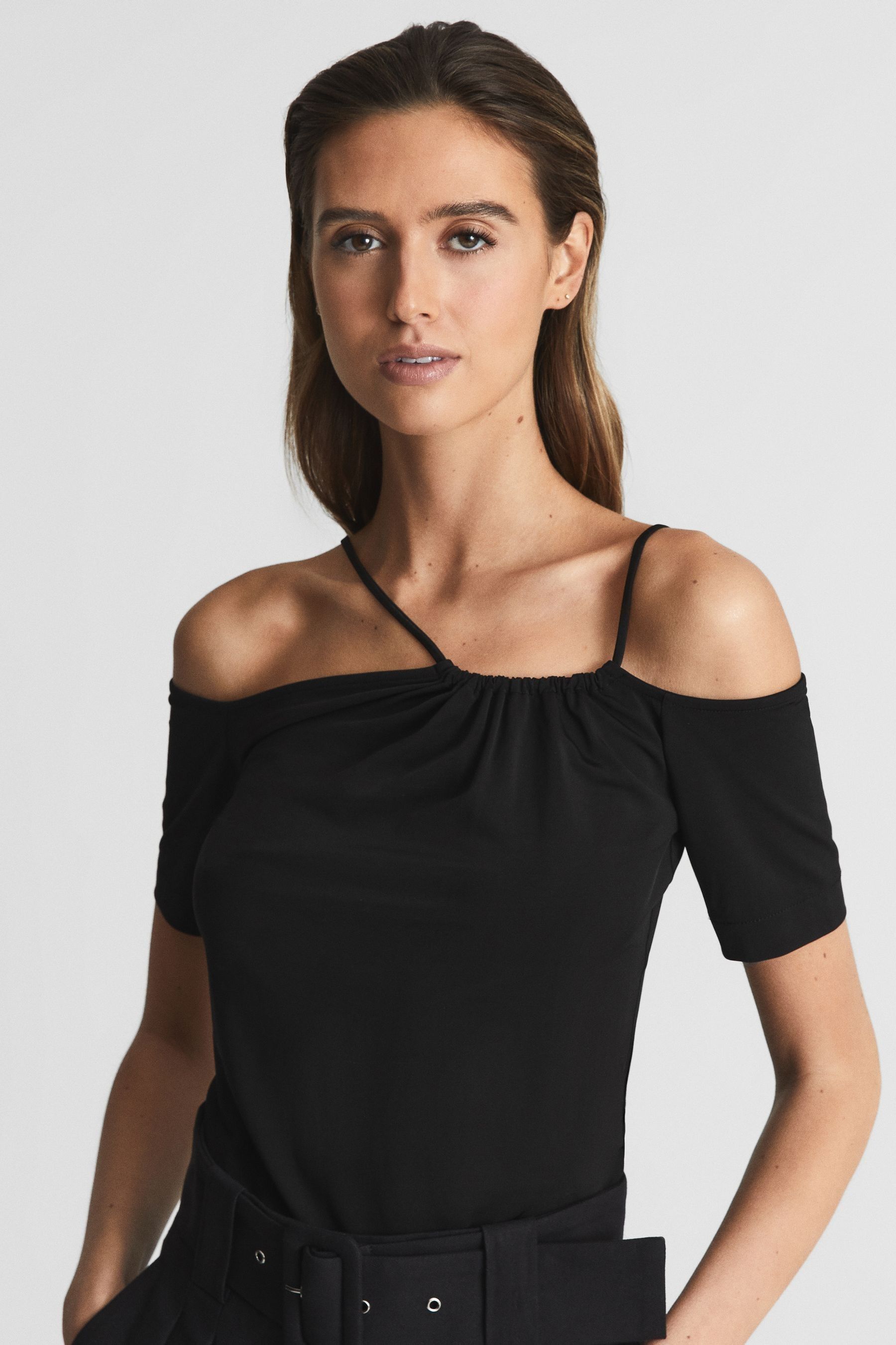 Buy Reiss Black Cierra Off Shoulder Strap Top from the Next UK online shop