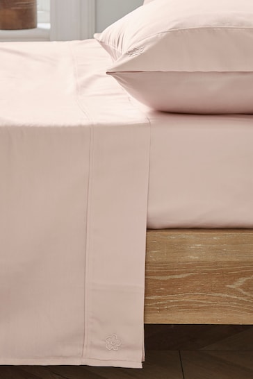 Ted Baker Pink Silky Smooth Plain Dye 250 Thread Count Cotton Flat Sheet
