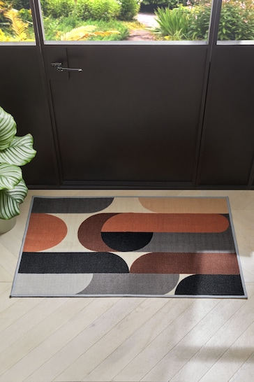 Monochrome Washable Retro Shapes Doormat