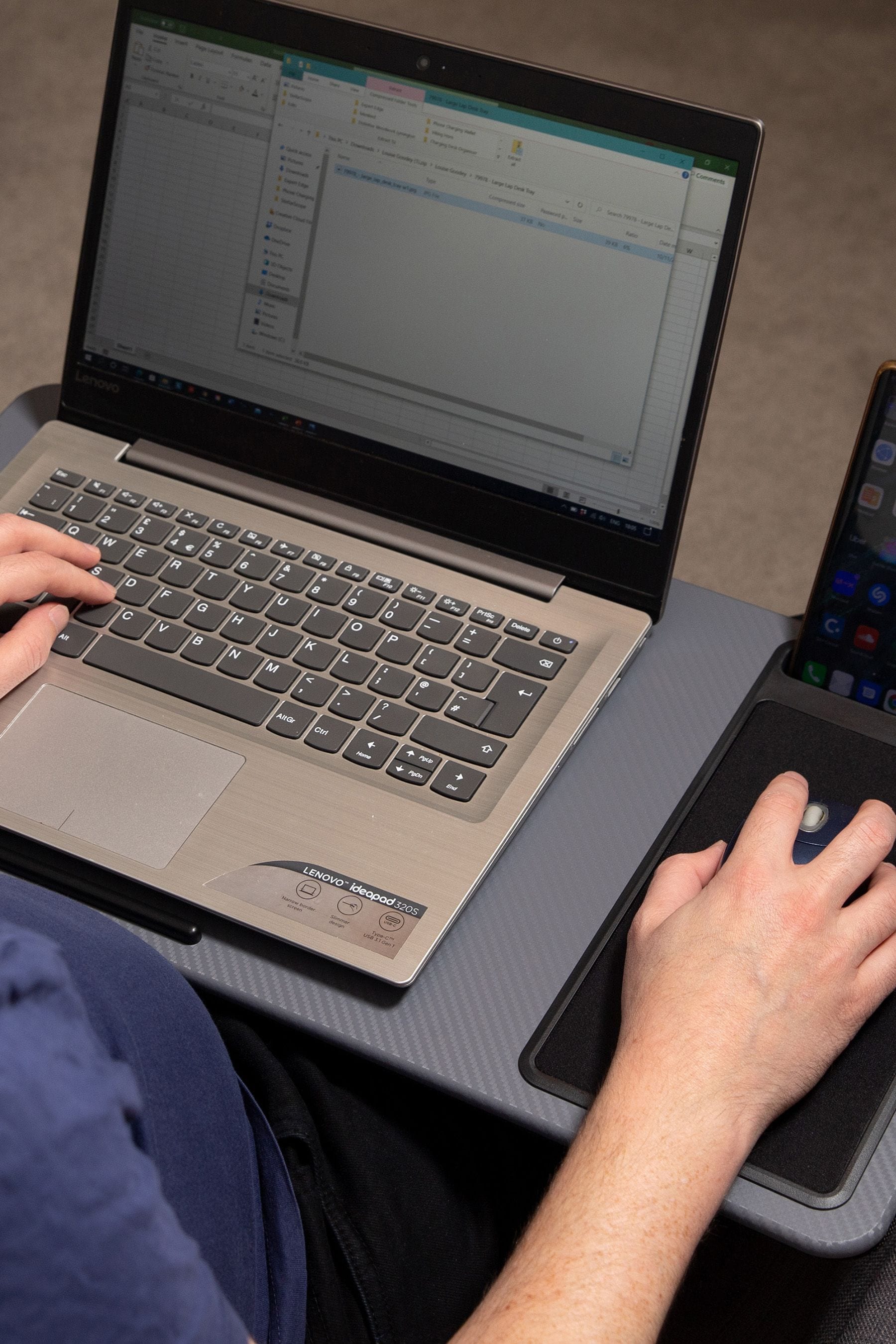 Laptop lap desk with mouse pad top