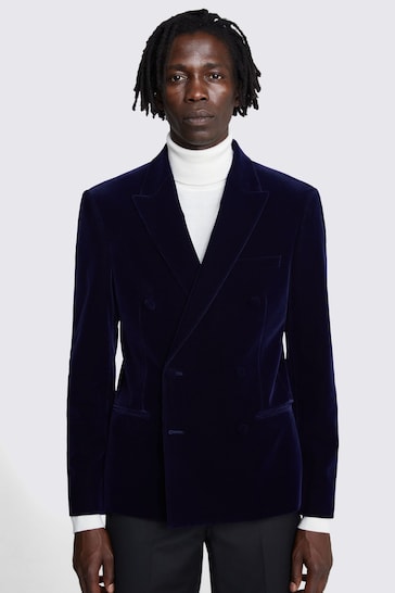 MOSS Slim Fit Blue Ink Velvet Dress Suit: Jacket
