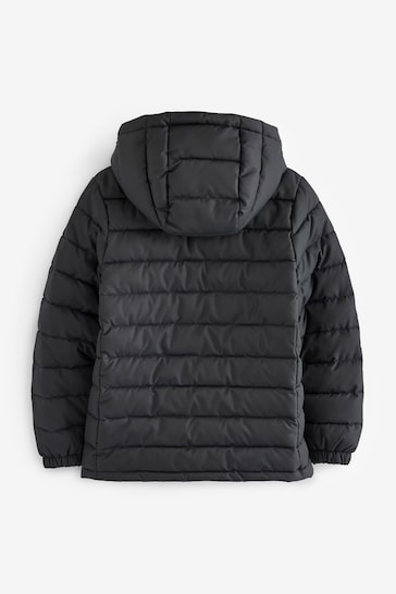 Black Quilted Midweight Hooded Jacket (3-17yrs)