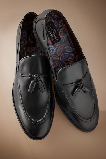 Black Signature Leather Tassel Loafers