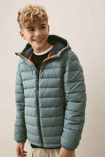 Teal Blue Quilted Midweight Hooded Jacket (3-16yrs)