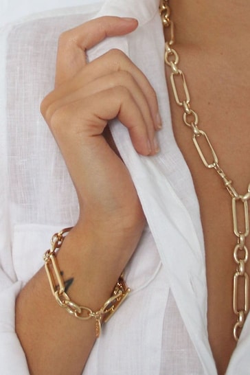 Orelia London Rectangular Link T-Bar Gold Bracelet