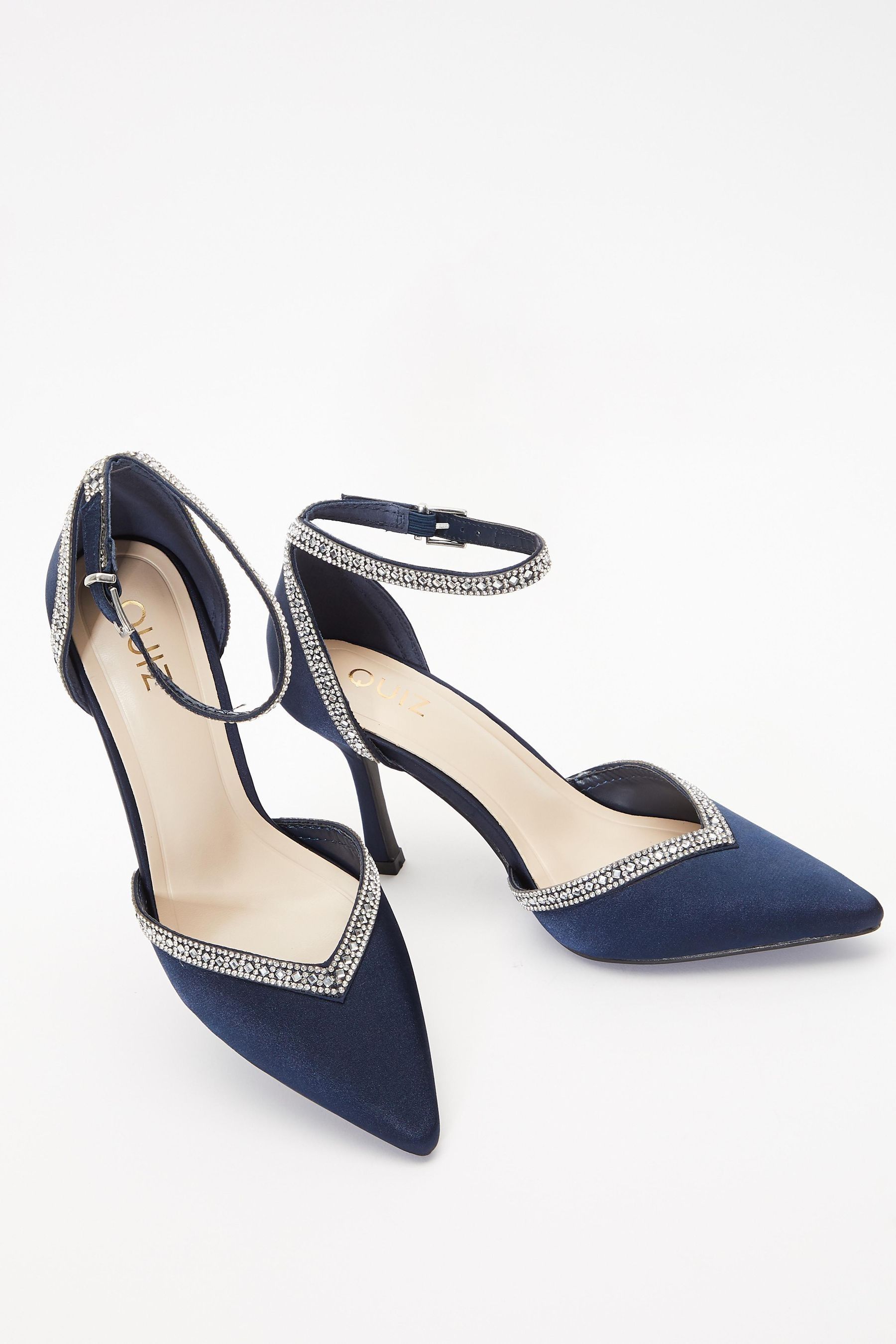Buy Quiz Blue Satin Diamante Trim Court Heels from the Next UK