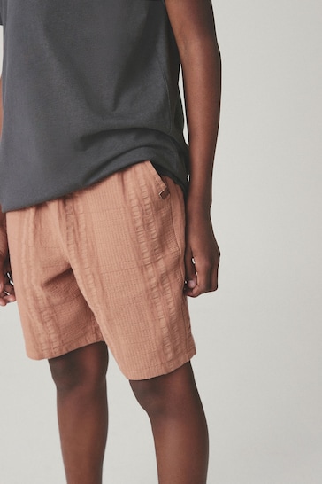 Rust Brown Textured Stripe Shorts (3-16yrs)