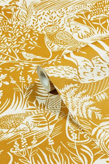 furn. Yellow Winter Woods Animal Wallpaper Wallpaper