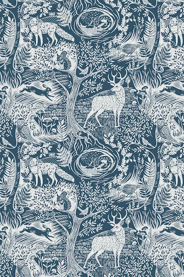 furn. Blue Winter Woods Animal Wallpaper Wallpaper