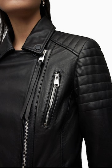 AllSaints Black Leoni Leather Biker Jacket