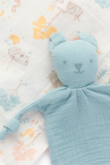 Purebaby Blue Little Nap Bear Muslin Comforter & Wrap Set