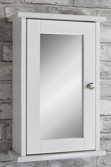 Lloyd Pascal White White Single Door Mirror Cabinet with Marble Effect Top