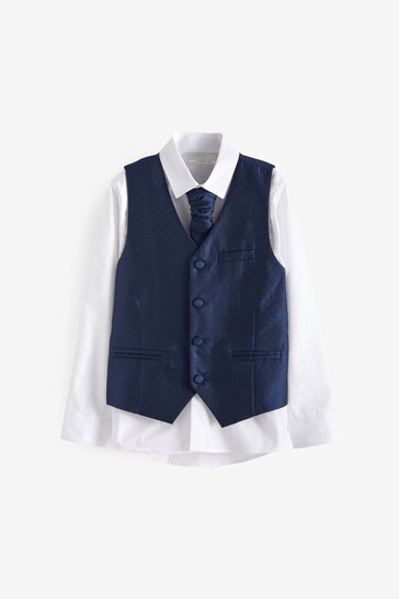 Navy Blue Waistcoat, Duvetica Shirt & Cravat Occasion Set (12mths-16yrs)