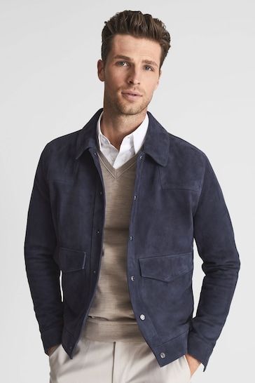 Reiss Blue Anderson Suede Jacket