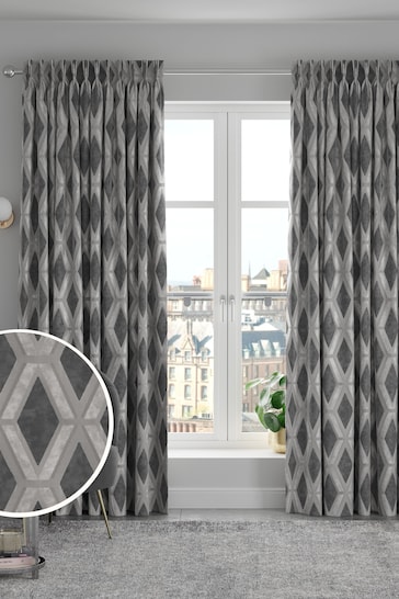 Charcoal Grey Collection Luxe Heavyweight Geometric Cut Velvet Made To Measure Curtains