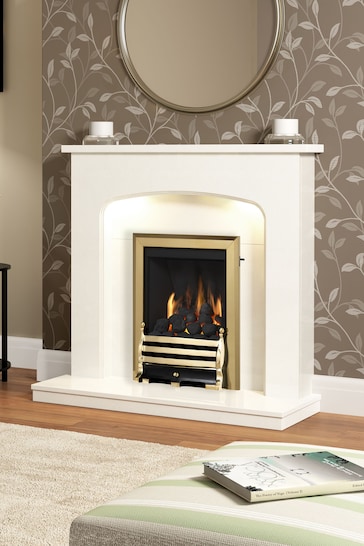 Be Modern White Tasmin Marble Curved Arch Fireplace Surround