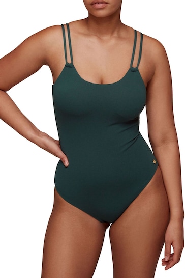 Whistles Green Double Strap Textured Swimsuit