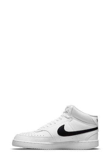 Nike White/Black Court Vision Mid Trainers