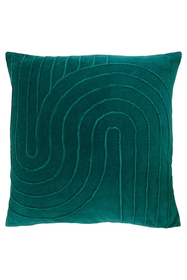 furn. Teal Blue Mangata Linear Cotton Velvet Square Cushion