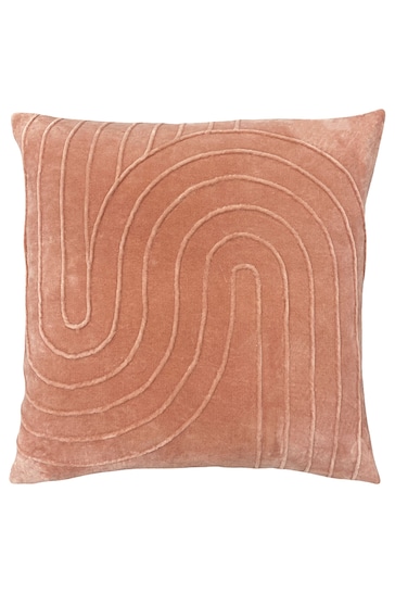 furn. Blush Pink Mangata Linear Cotton Velvet Square Cushion