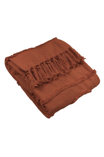 furn. Brown Jakarta Woven Tufted Fringed Throw