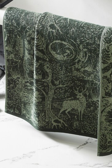furn. Emerald Green Winter Woods Animal Cotton Towel