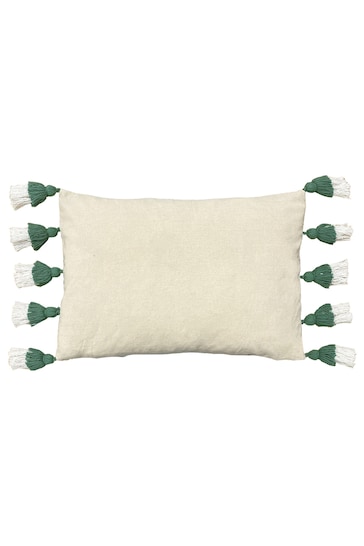 furn. Sage Green Rainbow Cotton Tufted Tasselled Cushion