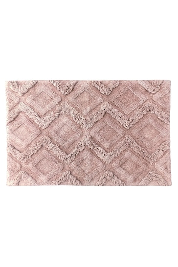 The Linen Yard Blush Pink Diamond Cotton Tufted Bath Mat