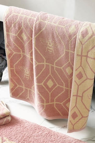 furn. Blush Pink Bee Deco Geometric Cotton Towel