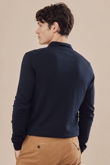 Oliver Sweeney Navy Blue Sulby Merino Wool Polo Shirt