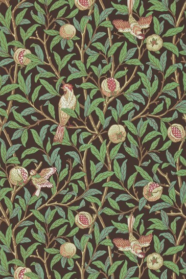 Morris & Co. Brown Bird Pomegranate Wallpaper Sample Wallpaper
