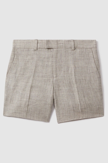 Reiss Oatmeal Auto Junior Tailored Linen Side Adjuster Shorts