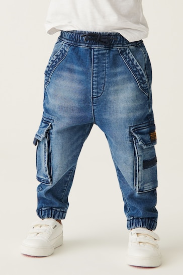 Mid Blue Denim Comfort Cargo Jeans (3mths-7yrs)