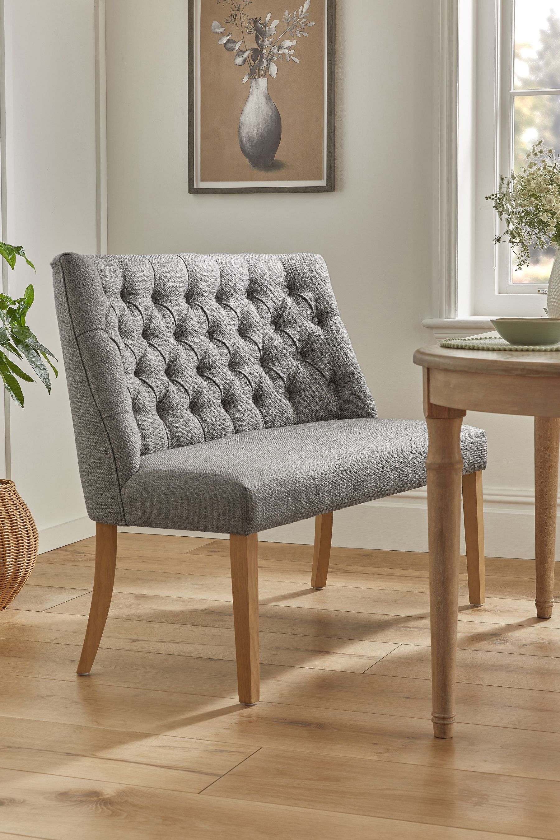 Grey store dining bench